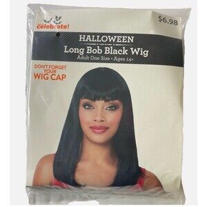 Way to Celebrate! Halloween Long Bob Black Wig Bob Cut Style Female Wig